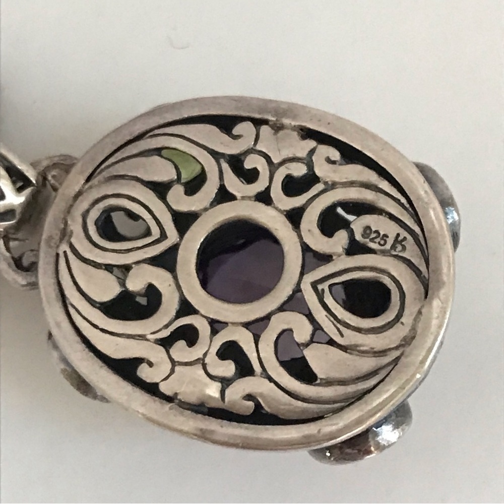 Vintage 925 Italy Sterling Silver Amethyst Peridot Filigree Necklace 18in 36.63g - Picture 4 of 17
